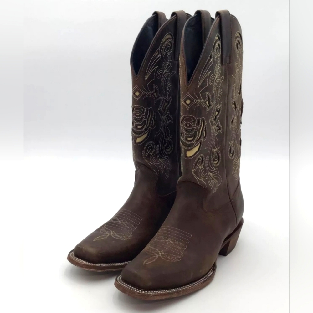 J.B. Dillon Brown Embroidered Heeled Boots